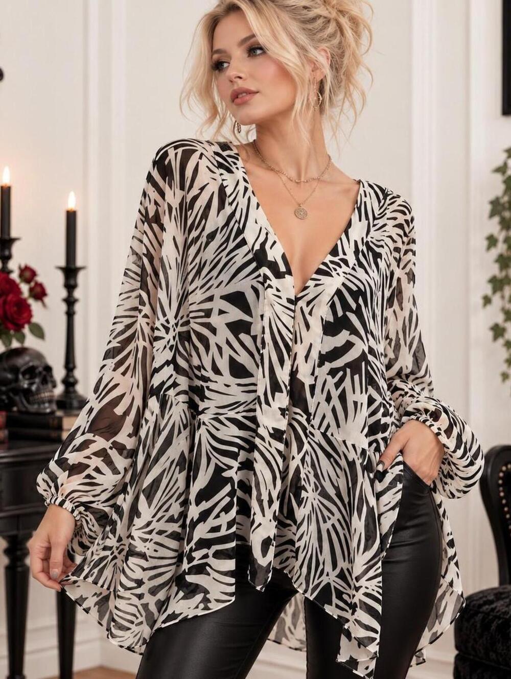 Ashley Stewart black & white zebra print blouse with pockets. Size: 18